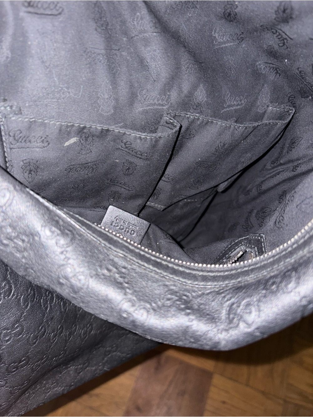 Gucci Black Embossed Leather Hobo with Gold Accents - Picture 4 of 7